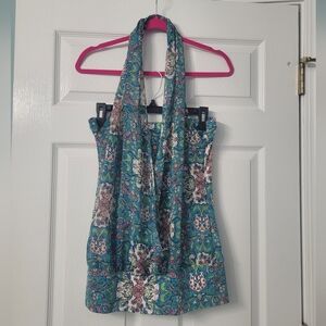 Bisou Bisou Blue and Green Paisley Top